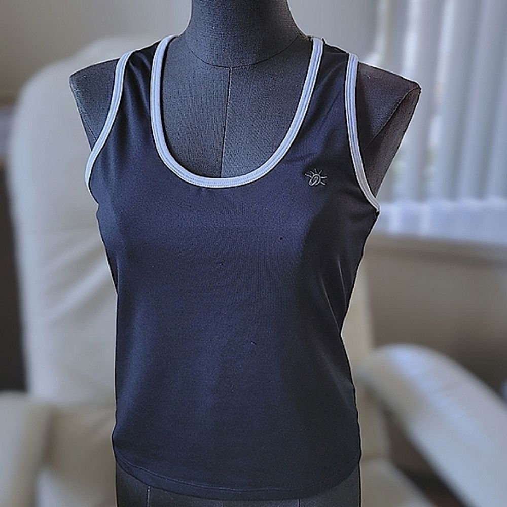 Vtg black athletic scoop neck contrast tank